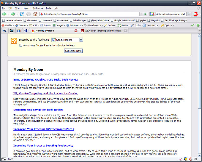 screenshot of choosing to subscribe to an RSS feed with Google Reader