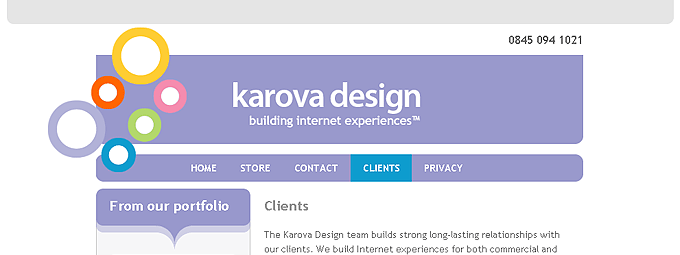 A screen capture showing part of the Karova Design website