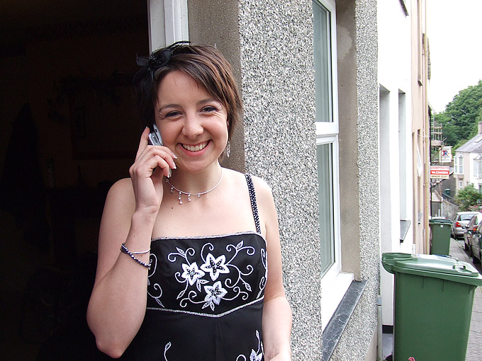 an image of Heather on the phone
