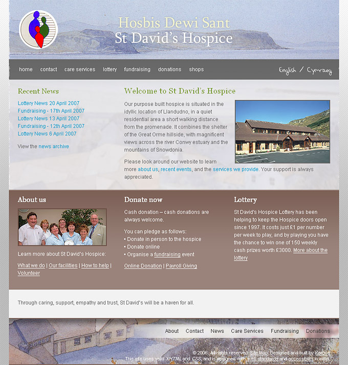 an image of St Davids Hospice homepage in English