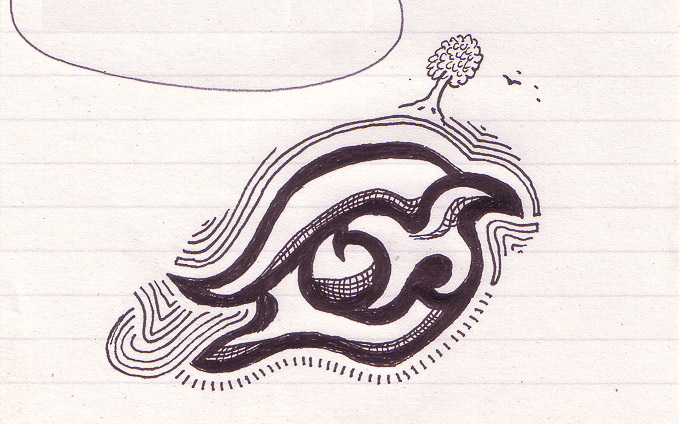 a doodle, which has shapes and lines and a tree